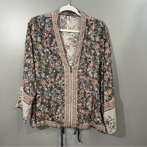 Free People Windflowers Printed Kinched Zip Kimono Grey XS/S